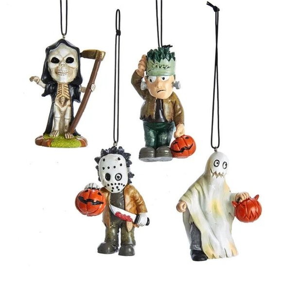 NWT Kurt Adler 4 pack Ornament-Grim Reaper-Ghost-Monsters-Michel Meyer Halloween - Picture 1 of 1
